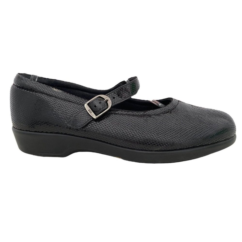SAS Maria Black Patent Leather Snakeprint  Mary Jane Comfort Shoes Womens 8 W